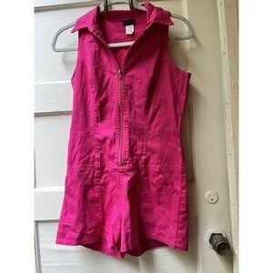 Vtg Barbiecore Romper M Retro Festival Pinup Zip Sleeveless Cotton Cowgirl Boho